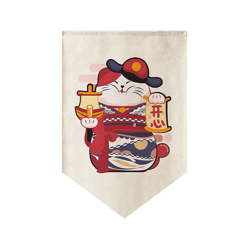 Japanese Short Door Curtain Lucky Cat Pennant Kitchen Partition Half-curtain Living Room Children Room Decor Hanging Curtains