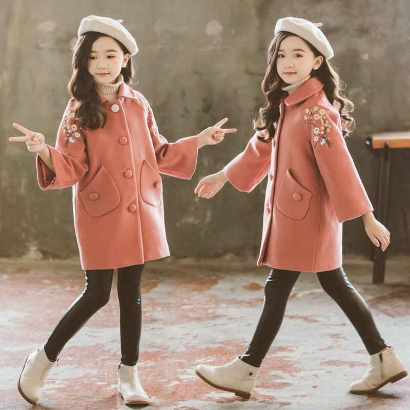 Girls Woolen Coat Autumn and Winter Wear New Korean Fashion Foreign Trade Children Autumn and Winter Woolen Coat