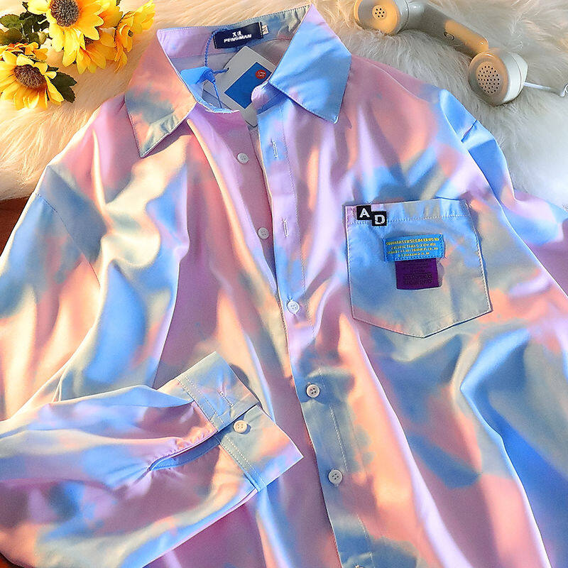 Tie-dye Gradient Long-sleeved Shirt Japanese Small Fresh Fried Street Couple Shirt Men and Women Thin Coat
