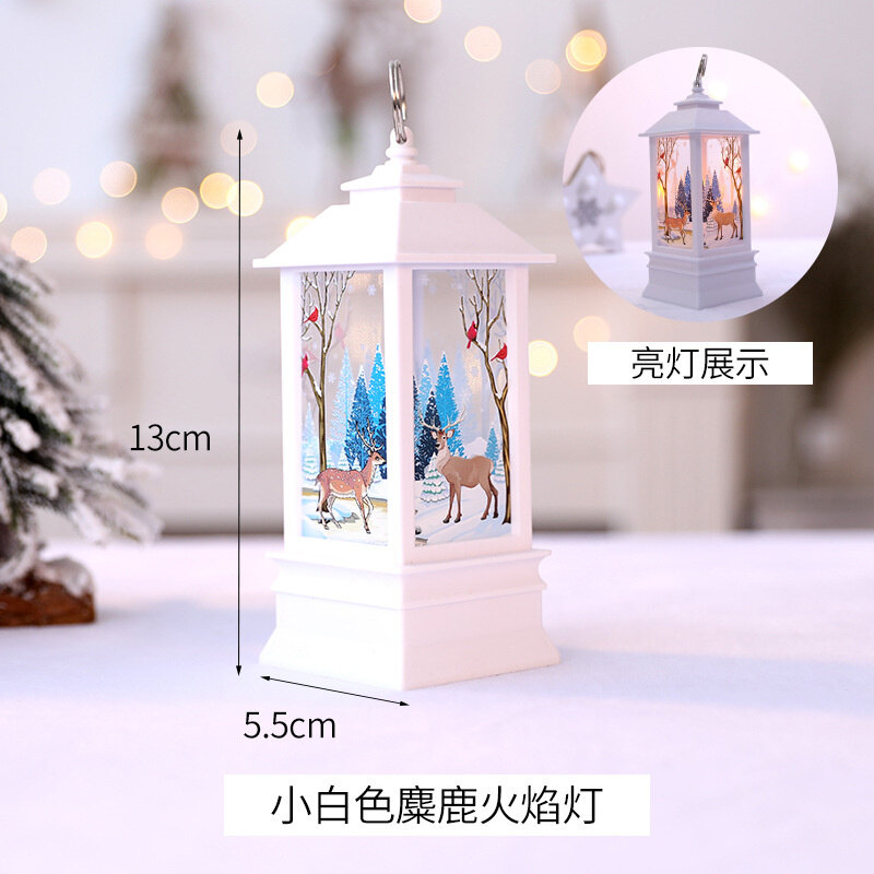 Merry Christmas Santa Claus Snowman Deer Flame Lights Lamp Hanging Lantern Ornament