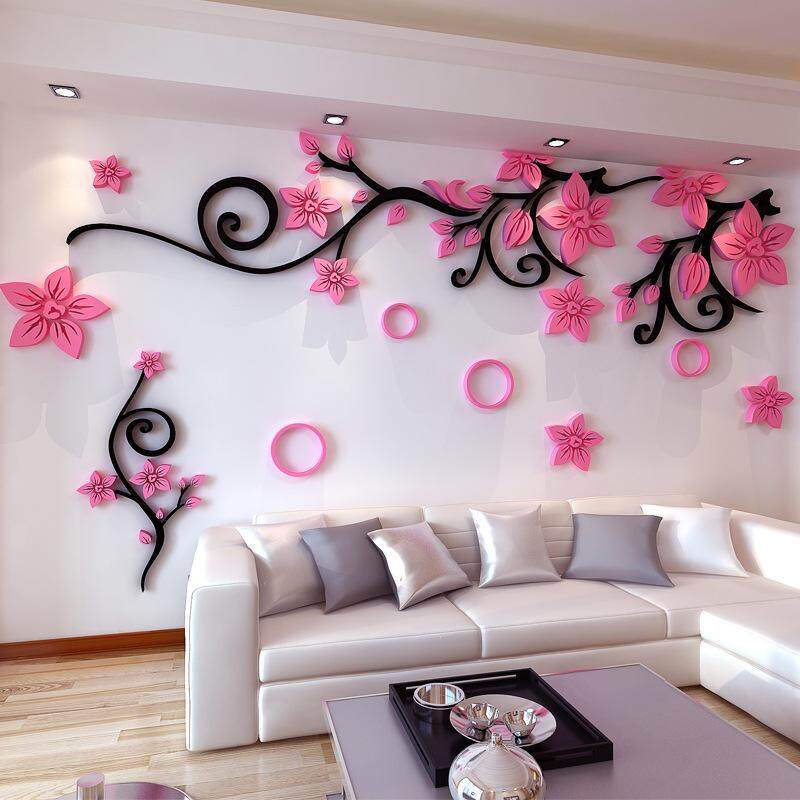 3D Hoa Arcylic Decal Dán Tường TRUYỀN HÌNH Nền Trang Trí Tường TỰ LÀM Nghệ Thuật Trang Trí Nhà Nhà Thời Trang Trang Trí Dán