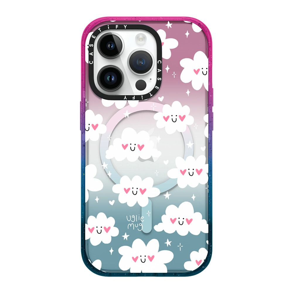 Moon Clouds Magsafe Compatiable Gradient Acrylic Case for iPhone 15 14 13 12 11 Pro Max 14 Plus Magsafe Phone Case Clear Premium Quality Wireless Charge Support Hard Acrylic Clear Phone Protective Shockproof Transparent Case Cover