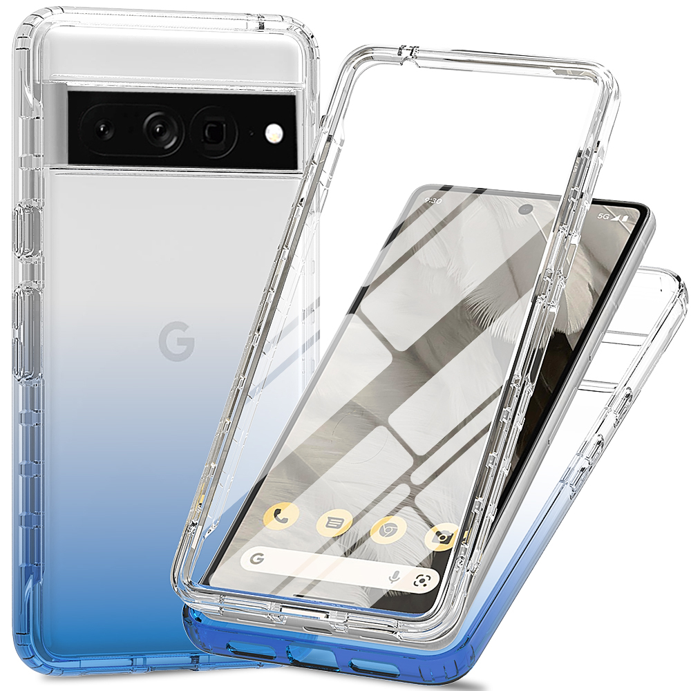 For Google Pixel 8 Pro Pixel 7 Pro Pixel 6 7A Case, Full Body Rugged Case with Built-in Touch Sensitive Anti-Scratch Screen Film Protector, Soft TPU Bumper Case Hybrid Gradient Transparent Soft TPU Clear Skin Cover