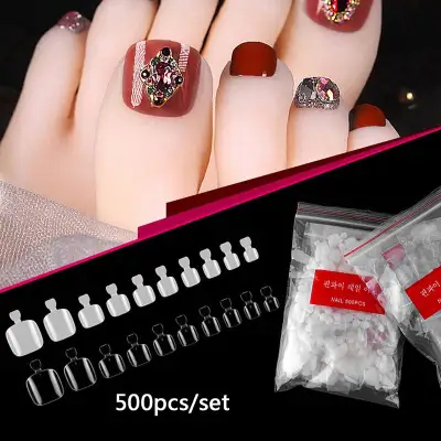 Graceful 500Pcs Artificial Acrylic Toe False Nails Tips Clear Foot Nails Manicure