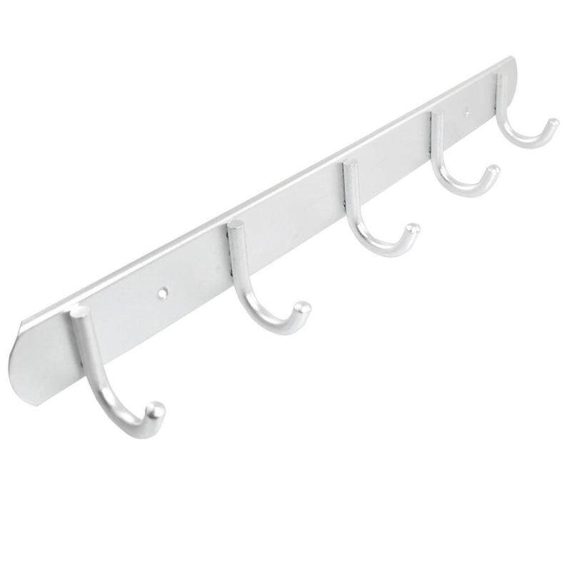 Aluminium Alloy Wall Mounted 5 Round Head Hooks Coat Towel Hat Rack Silver Tone