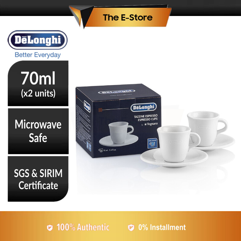 De'Longhi DLSC308 Porcelain Espresso Cup & Saucer, Set Of 2, White