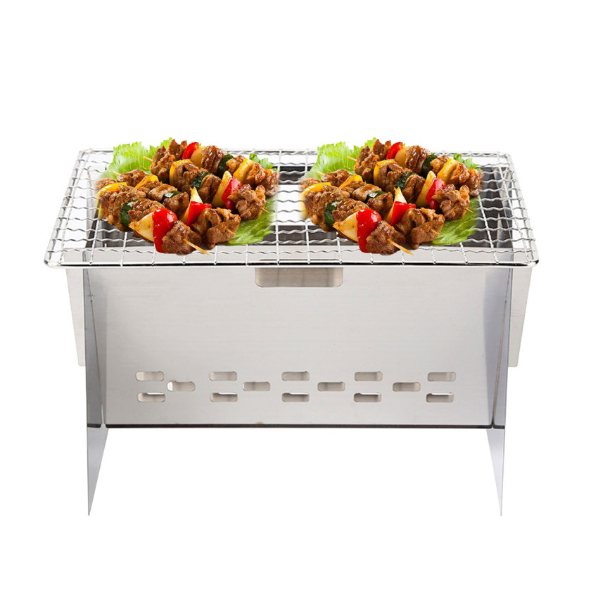 Portable Folding BBQ Grill Heating Stoves Multifunction Camping Barbecue Grill Rack Net Firewood Stove Stainless Steel BBQ Grill