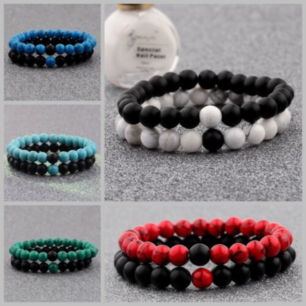 【PrettySet】Matte Agate Bead Lovers Couple Bracelets Distance Natural 8mm Stone Gift Elastic Bracelet