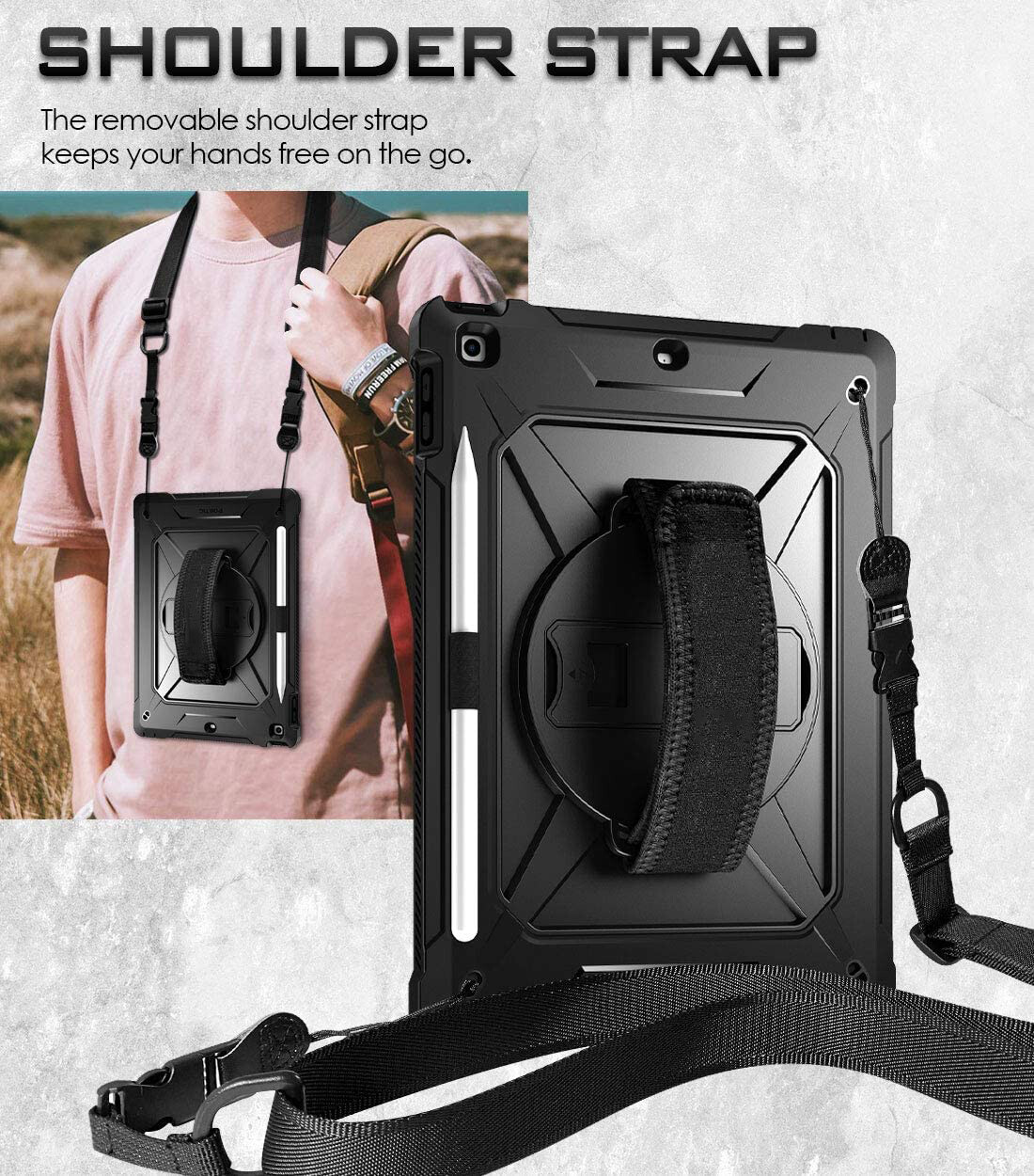 Vỏ Ốp ipad với dây đeo hộp đựng bút chì/vai, dây đeo tay chân quay 360 chịu lực cao chống sốc chắc Chắn Vỏ Ốp iPad Pro 11 2025 2024 2022 2021 2020 2018, iPad/11th/10th/9th/8th/7th/6th/5th Gen, iPad Air 8/Air 7/Air 6/Air/5 Air 4/Air 2, Mini 7/6/5/4