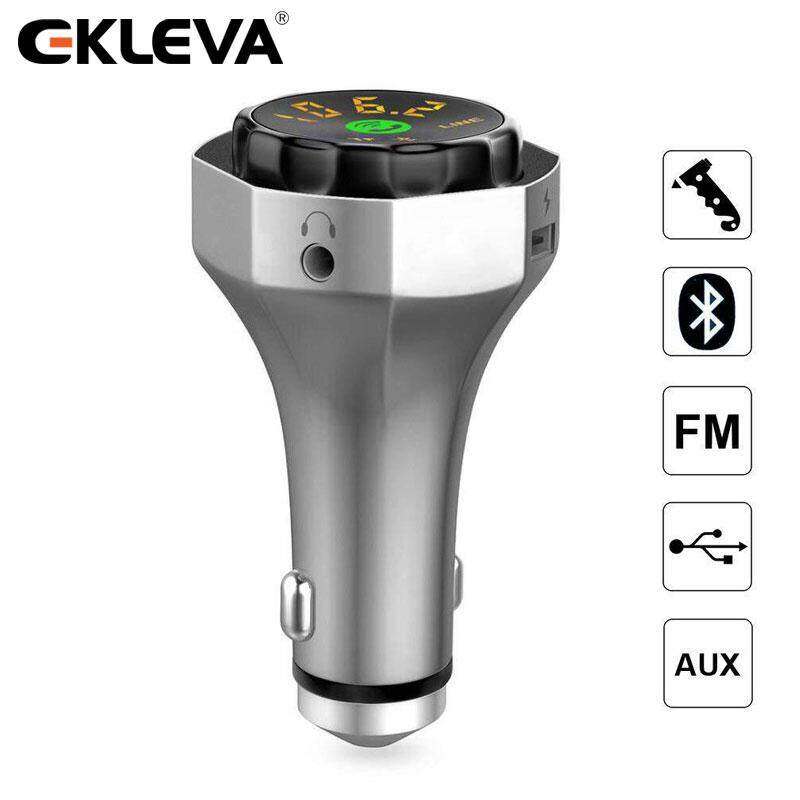 EKLEVA Metal Transmitter AUX Modulator Handsfree Wireless Bluetooth Car Kit FM Car Kit MP3 Player USB Charger with Safety Hammer