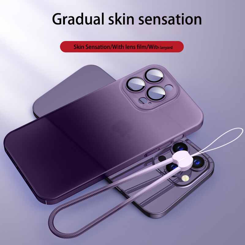 [With Lens Film+Lanyard]KISSCASE for IPhone 14 Pro/iPhone14 Pro Max /14 Plus IPhone 13/13 Pro/13 Pro Max IPhone 12 Pro IPhone 11 Gradient Skin Sensation Frosting Hard Phone Case