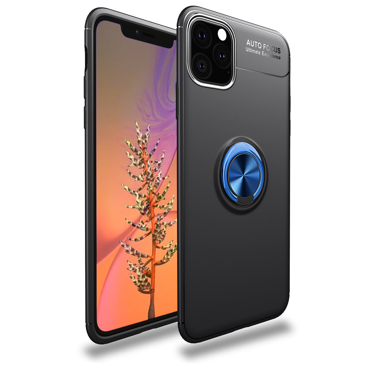 for iPhone 11 Pro Max Case [Metal Ring Buckle] Soft TPU Case Back Cover Shell, with 360° Rotating Ring Holder Kickstand, Can work with Car Mount, Impact Resistant