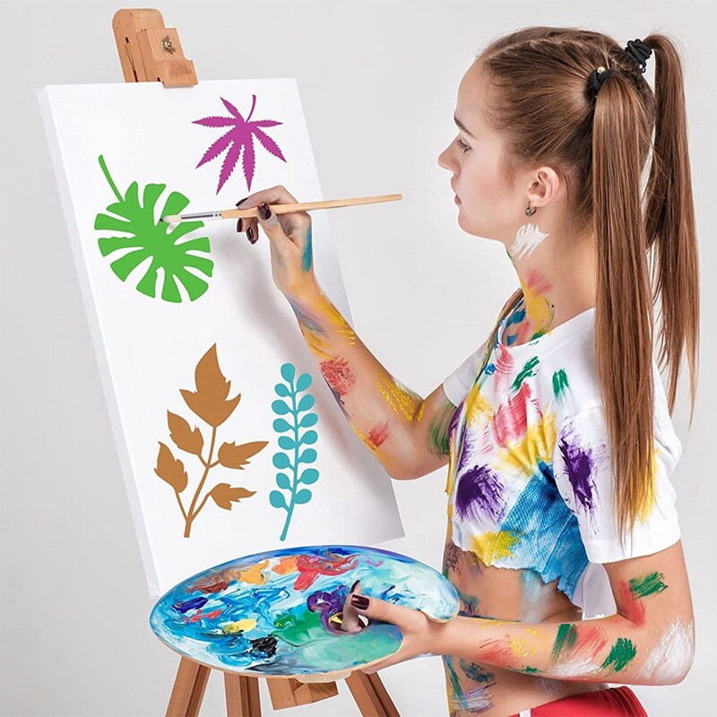 16 Pieces Leaves Stencil Reusable Sheet Painting Stencil Sheet Wall Stencil Leaf Pattern Template Tropical Leaf Reusable
