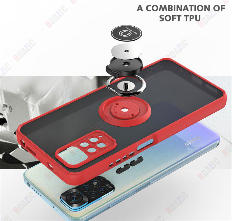 ROAZIC Cho Xiaomi Redmi Note 11 Note 11S Ốp Điện Thoại Phiên Bản Toàn Cầu Ốp Giữ Xe Hơi Từ Tính Mờ Mờ Ốp Lưng Chống Sốc Cạnh TPU Mềm Giá Đỡ Nhẫn