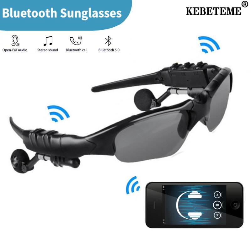 KEBETEME Bluetooth Wireless Headphones Glasses with Microphone Sunglasses Stereo Noise Cancelling Earphones