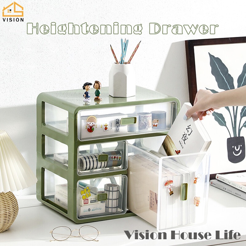 Vision Large Capacity Desktop Storage Box Transparent Office Stationery Sorting Box Cosmetics Makeup Organiser Multi-layer Sundries Storage Cabinet Drawer Type Storage Shelf