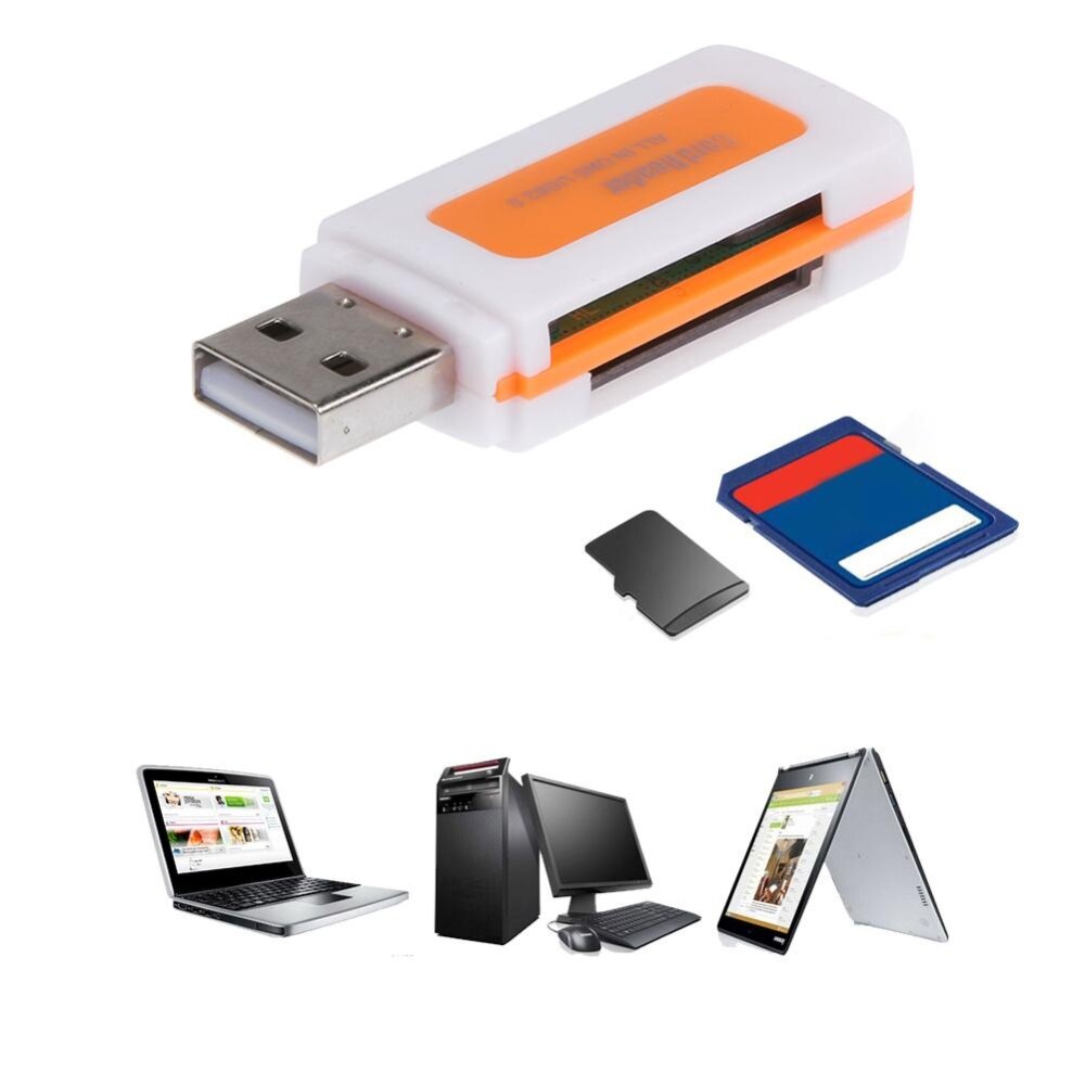 Mini USB2.0 4 Card Slots Smart Card Reader SD/MMC TF MS M2 Card Reader