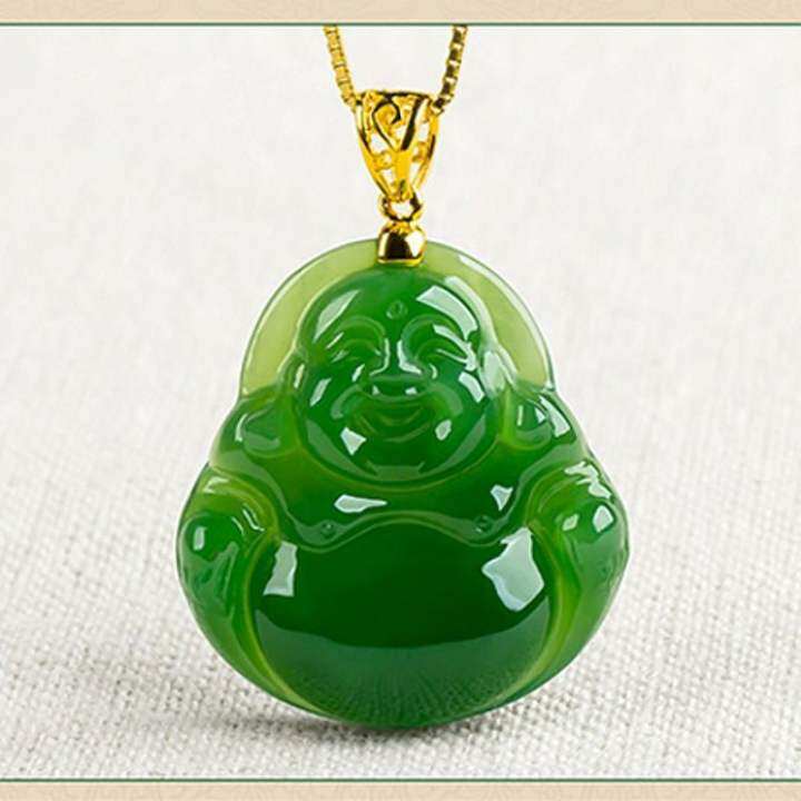 Hetian Jade Buddha Pendant Female Maitreya Genuine Spinach Green Gold Inlaid Necklace 40j6 Lazada - Genuine Jade Buddha Pendant Necklace
