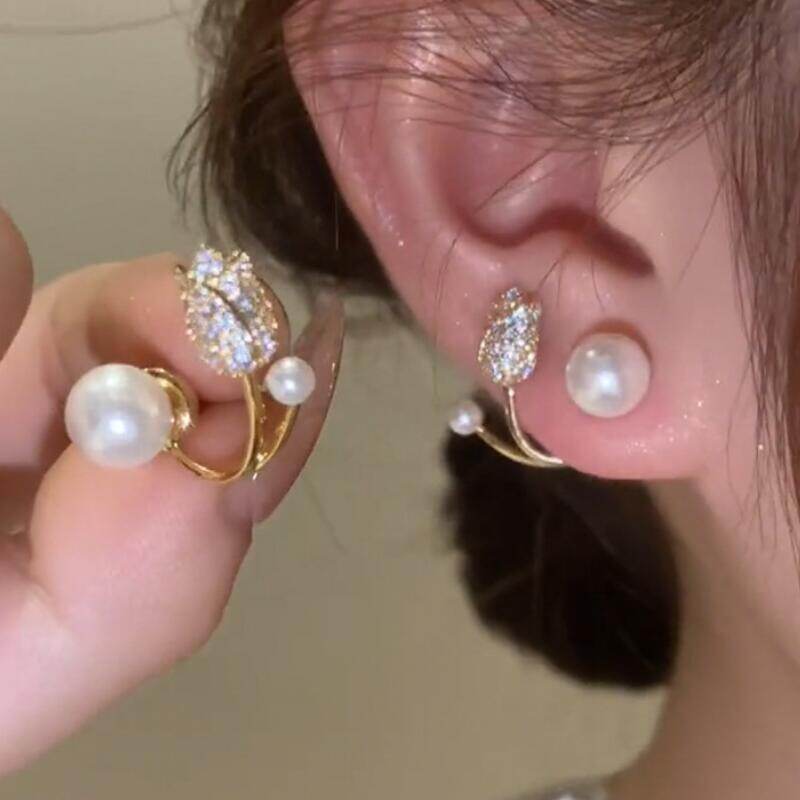 Trendy Earrings Pearl Tulip Flower Earrings Temperament Female Korean Style Earrings