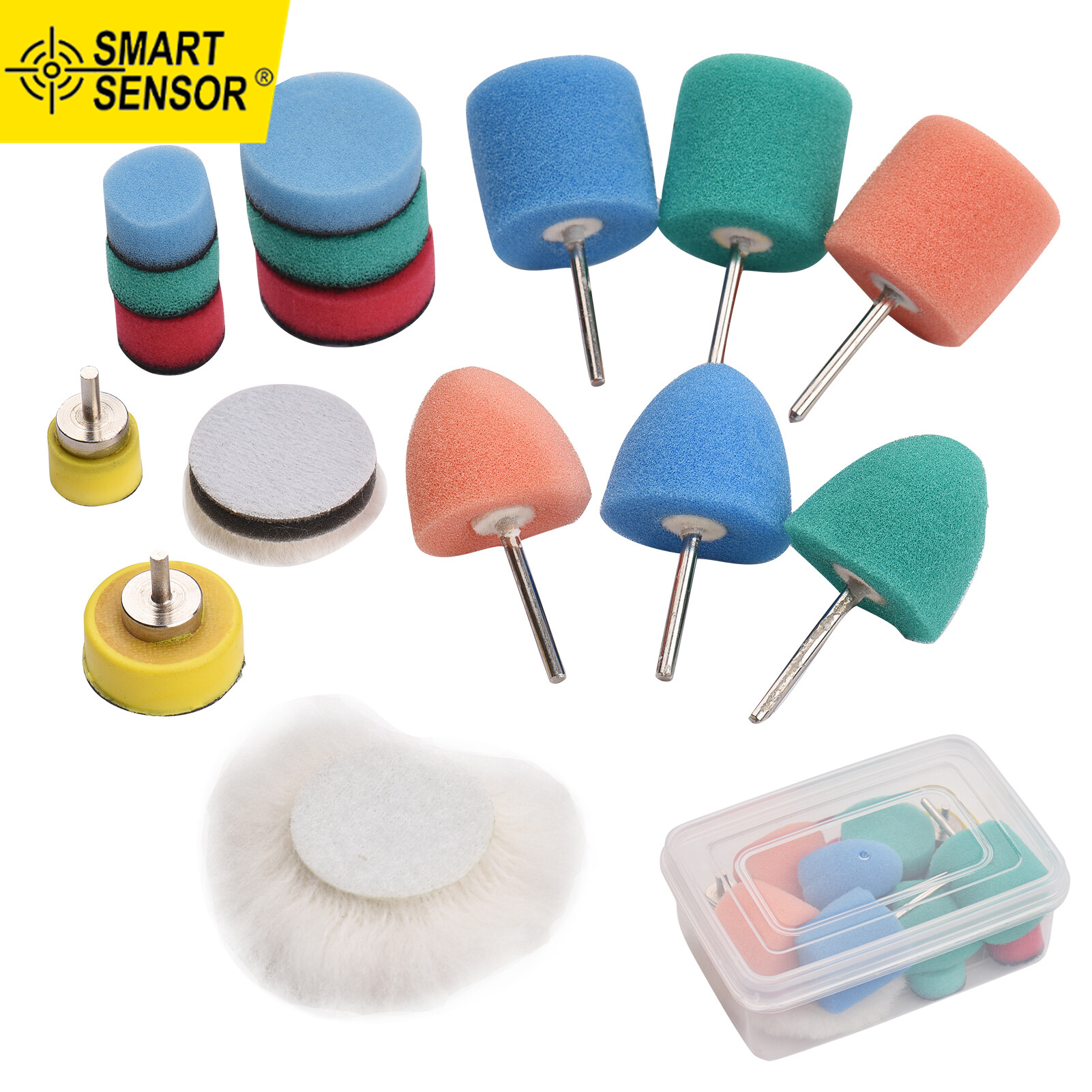 Smart Sensor Mini Buffing Polishing Pads 16 Pcs Mini Detail Polisher Pads Buffing Pad Kits Car Detail Polisher Pads Tools for Car Wheel Headlight Handle Small Areas