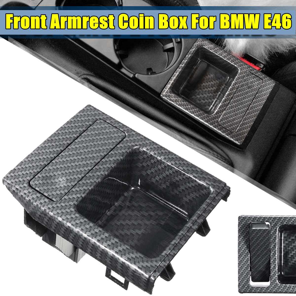 Front Armrest Coin Glove Box For BMW E46 9806 W/ Printed Carbon Grain