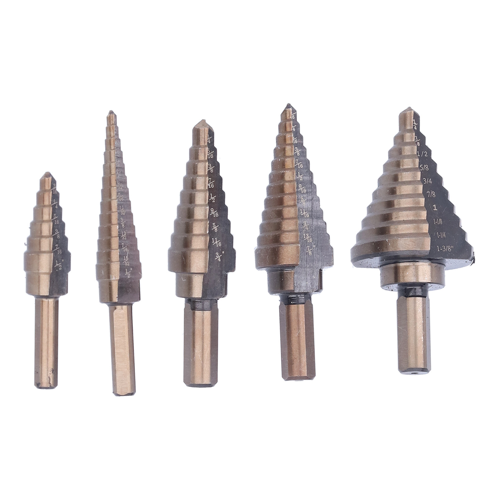 5 Pcs Step Drill Bit Set Spiral Groove Step Drill Bit Kit with Aluminum Case for Woodworking