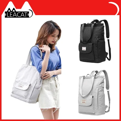 Leacat women backpack Waterproof Stylish Laptop Backpack 13 13.3 14 15.6 inch Korean Fashion Oxford Canvas USB College Backpack bag female for women