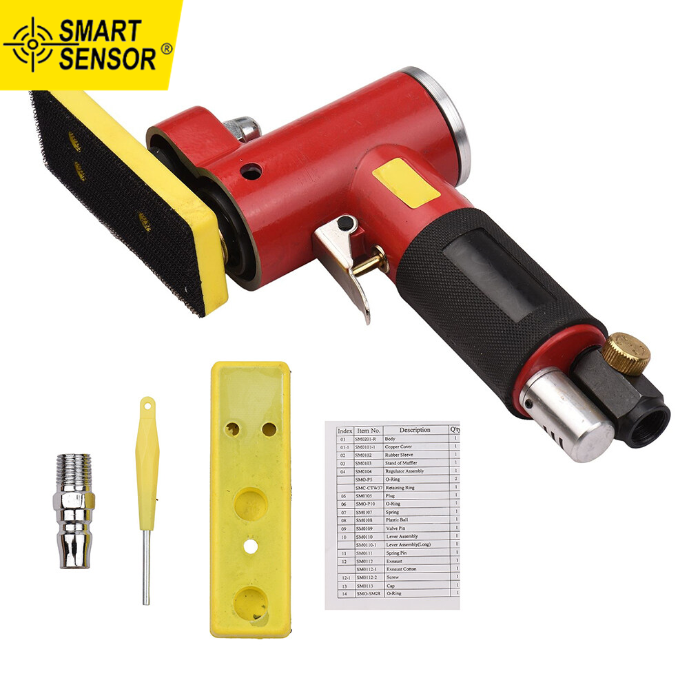 Smart Sensor Mini Straight Line Air Sander with Sanding/ Rubber/ Iron Pad Random Orbital Pneumatic Sander Air-operated Handheld Polisher Waxer for Auto Body Work Furniture Wood Metal Surface