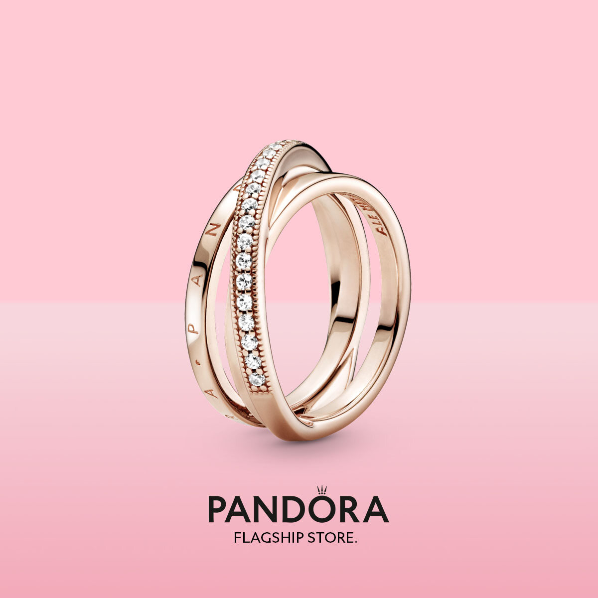 2021 Original Pandoras Rose Crossover Pav?Triple Band Ring