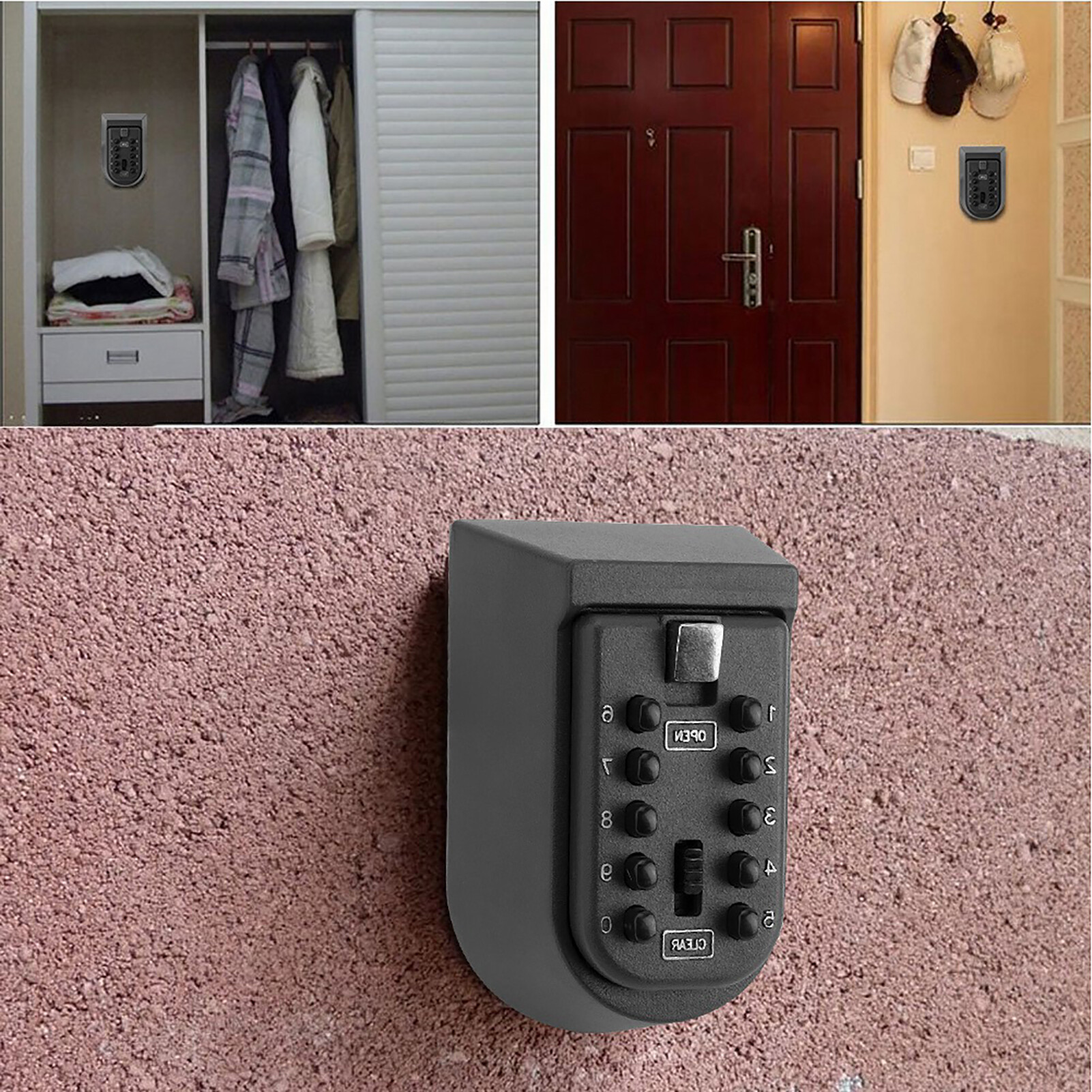 10 Buttons Password Key Lock Box Wall Mount Safe Security Storage Case Organizer