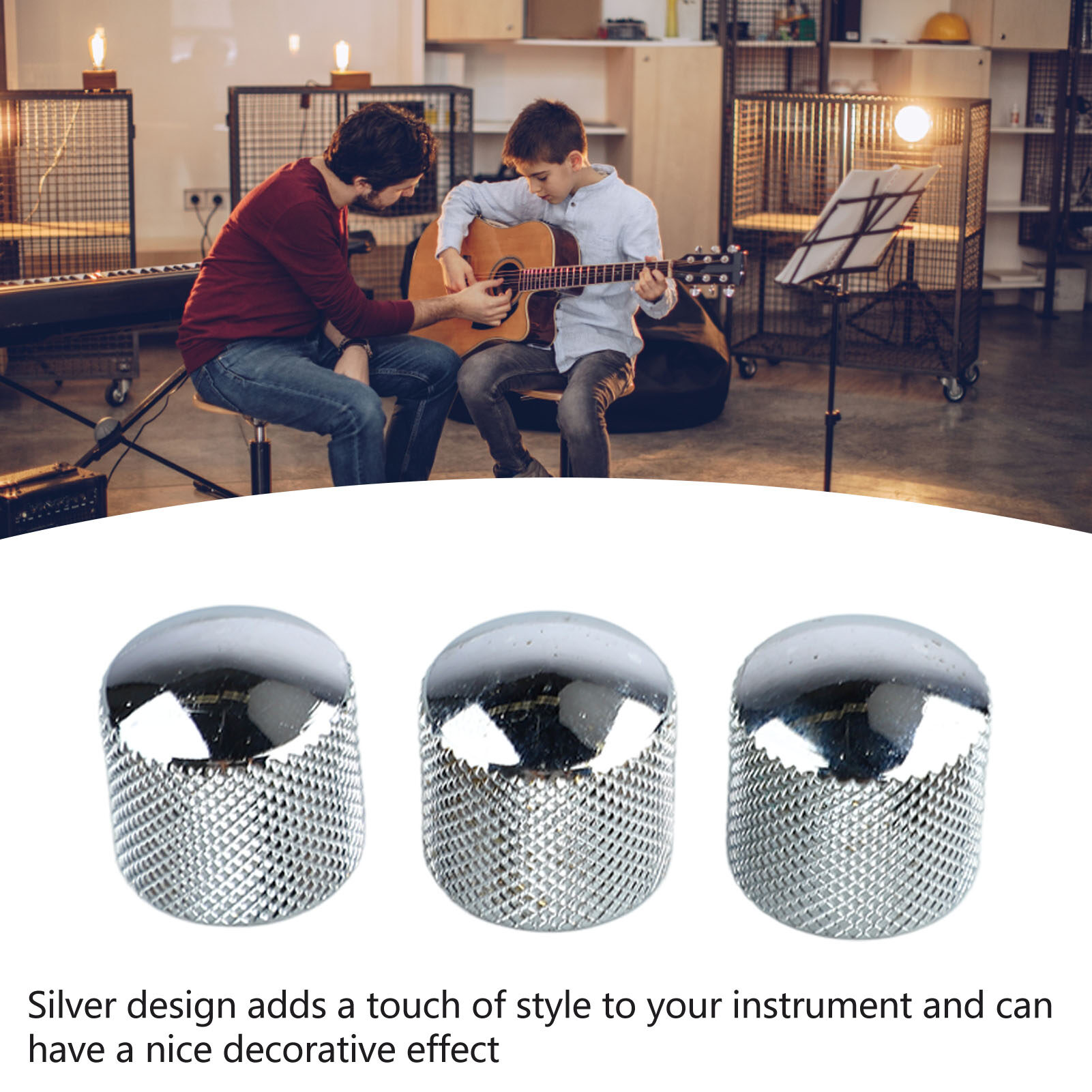 Guitar Potentiometer Control Knob 3Pcs Silver Electric Bass Volume Knob for Maintenance