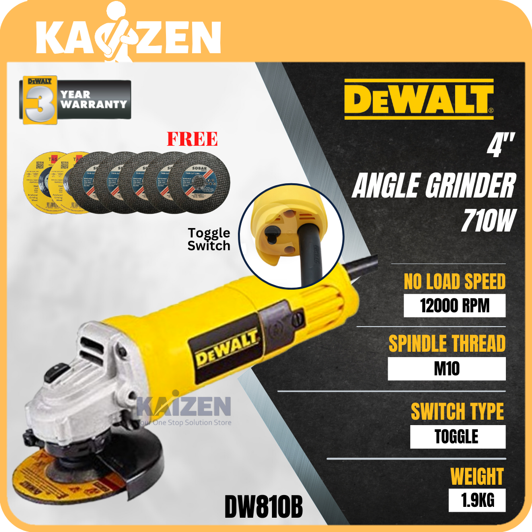 Dewalt DW810B 710W 100mm ( 4" ) Toggle Switch Angle Grinder With Carbon ...