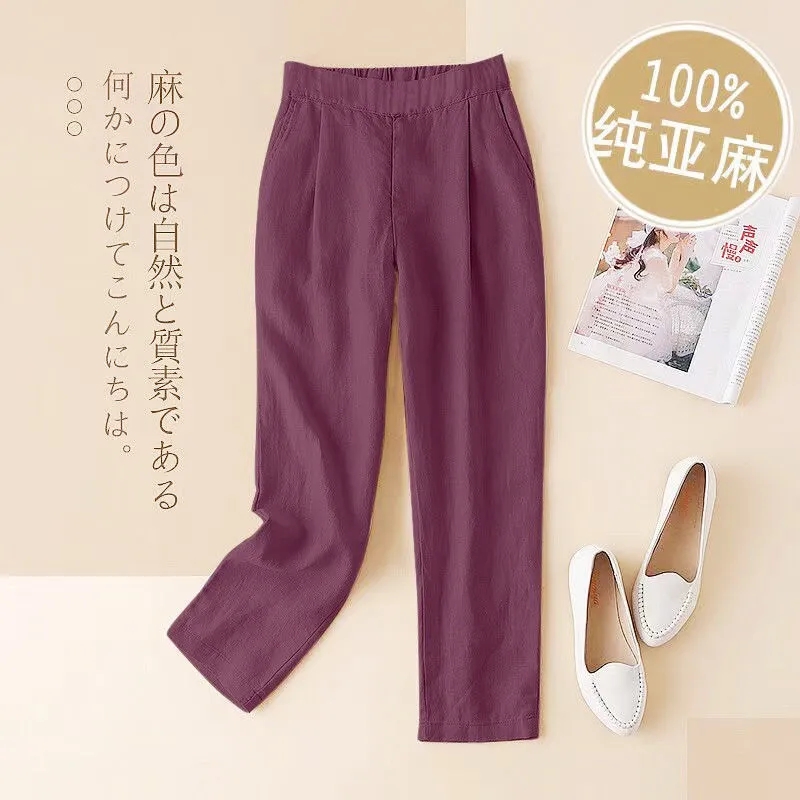 Irenastory 2023 new summer women cotton loose casual straight pencil nine cent pants