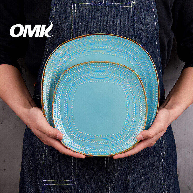 OMK European Royal Style Stoneware Steak Plate Ceramic Square Dinner Plate