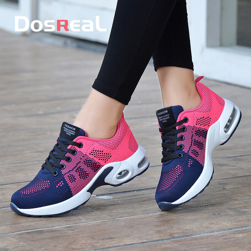 DOSREAL Sneakers For Women Mesh Breathable Air Cushion Shoes Big Size 35-42 Lace Up Women Dance Sport Shoes Heighten Shoes