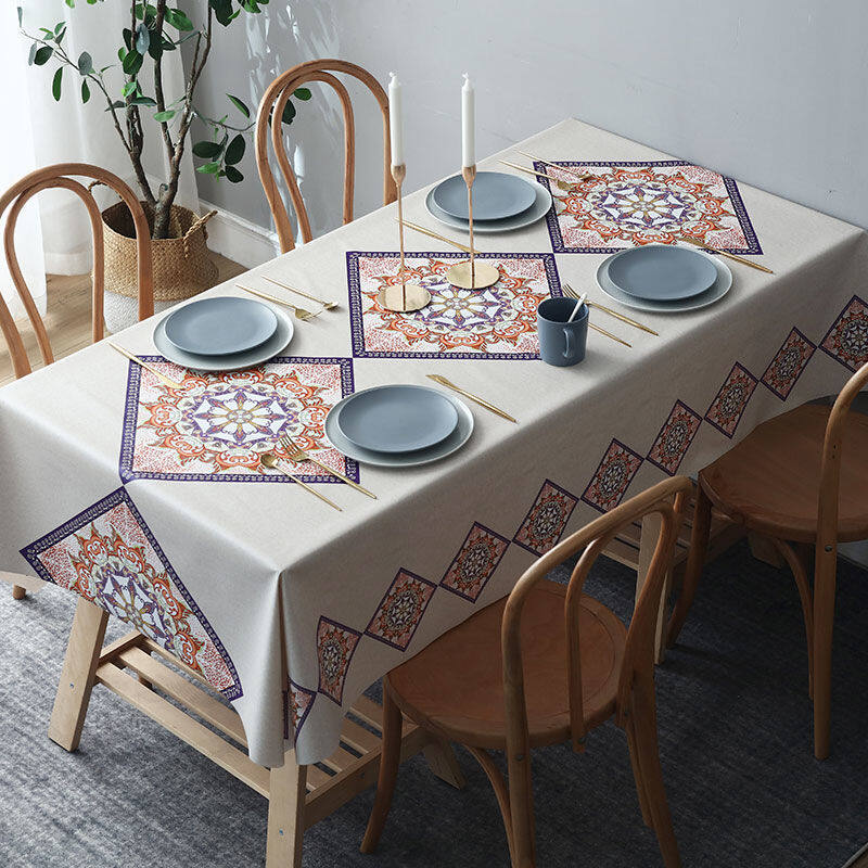 Lovehome Exquisite Print PVC Tablecloth 2 4 6 8-Seater Rectangular Dining Table Cloth Waterproof Hotproof Table Cover