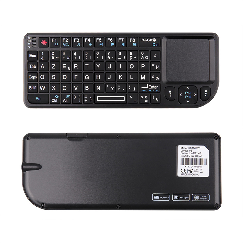 Máy Tính Xách Tay Mini 2.4G RF Bàn Phím Không Dây Bàn Phím Tiếng Anh Bàn Di Chuột Đèn Nền Chuột Cho PC