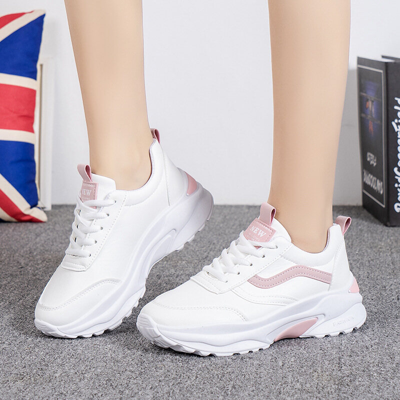 Mingsheng sports shoes women's new lace-up low-heeled white shoes sports and leisure shoes
