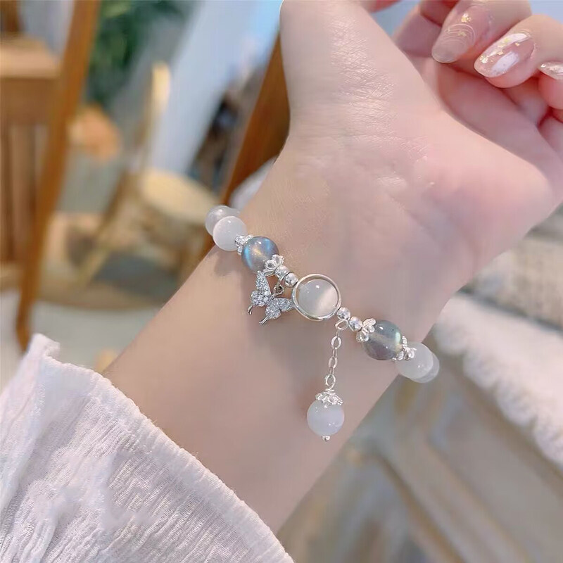 Thời trang đá mắt mèo nhân tạo đính cườm Vòng Tay Bướm