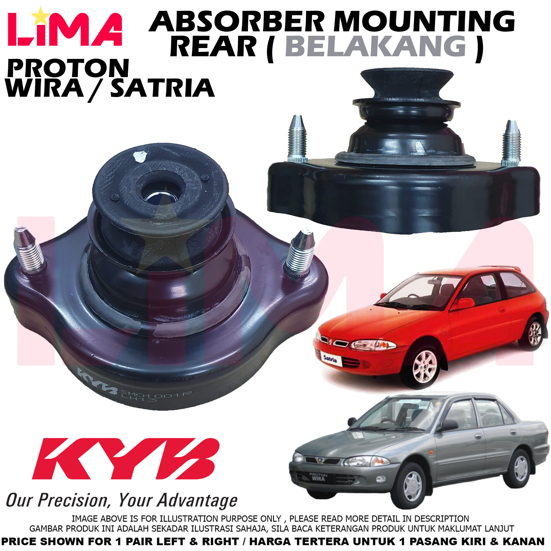 1 Pair Proton Wira Satria Rear Absorber Mounting Kayaba Kyb Original Lazada