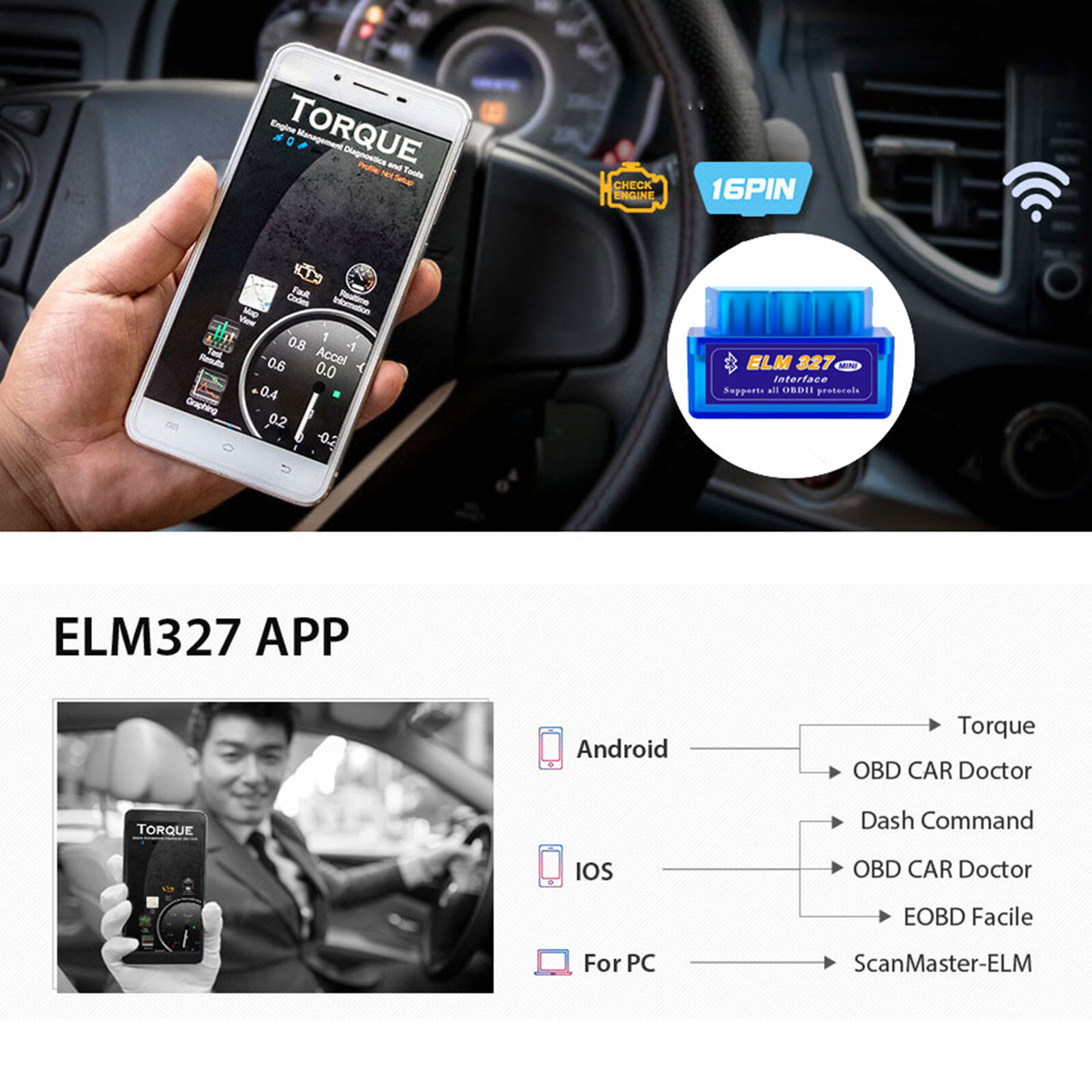 OBD2 Diagnostic Scanner ELM327 PIC25K80 Chip English Version Bluetooth-compatible BT OBD2 Code Reader for Motorcycle for Android OBD2 Scanner Check