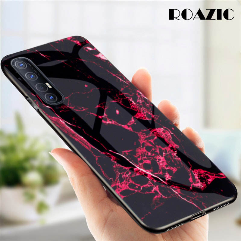 ROAZIC For OPPO Reno3 Pro Case Marble Tempered Glass Back Soft Edge Phone Casing Luxury Hard Covers Reno 3 Pro