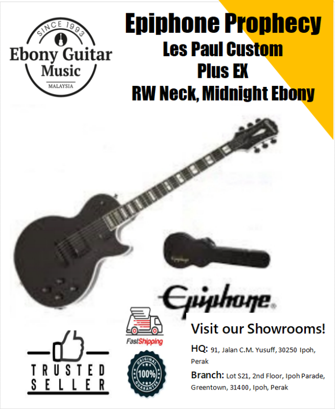 Epiphone Prophecy Les Paul Custom Plus EX Electric Guitar, RW Neck ,Midnight Ebony Malaysia