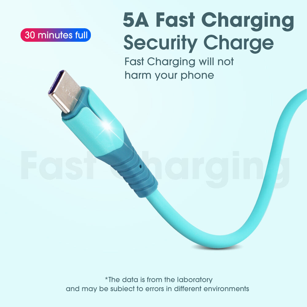 5A Loại C màu kẹo Silicone lỏng siêu nhanh cáp sạc với chỉ số sạc nhanh cáp dữ liệu điện thoại di động