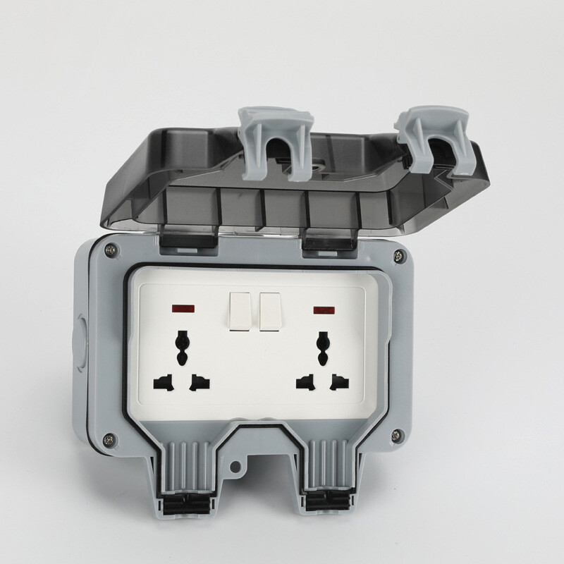 Universal IP66 Weatherproof Socket Waterproof Outdoor Wall Power Socket Double 6 Hole Switch Standard Electrical Outlet