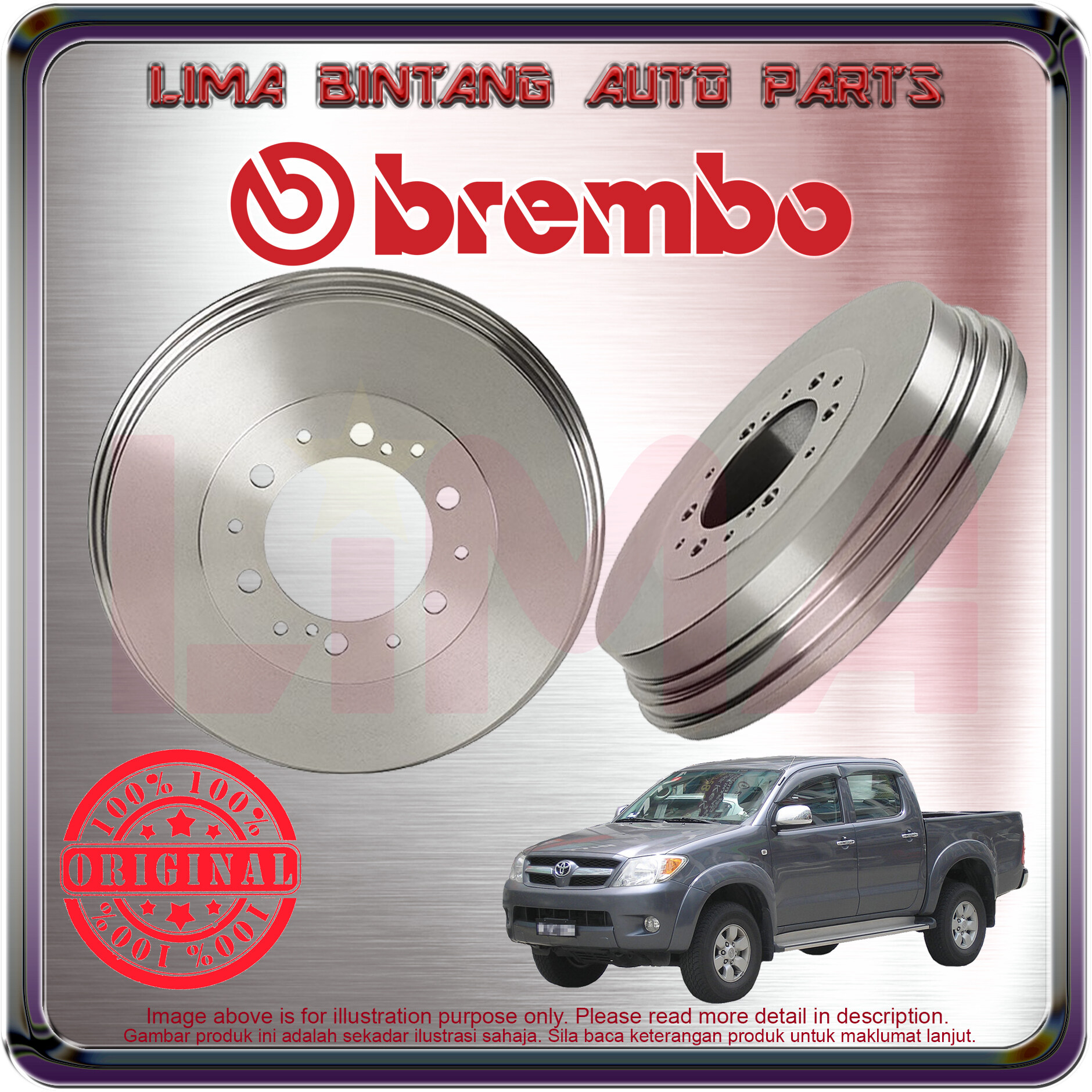 Toyota Hilux Vigo KUN25 Rear Brake Drum Brembo *Original* Lazada