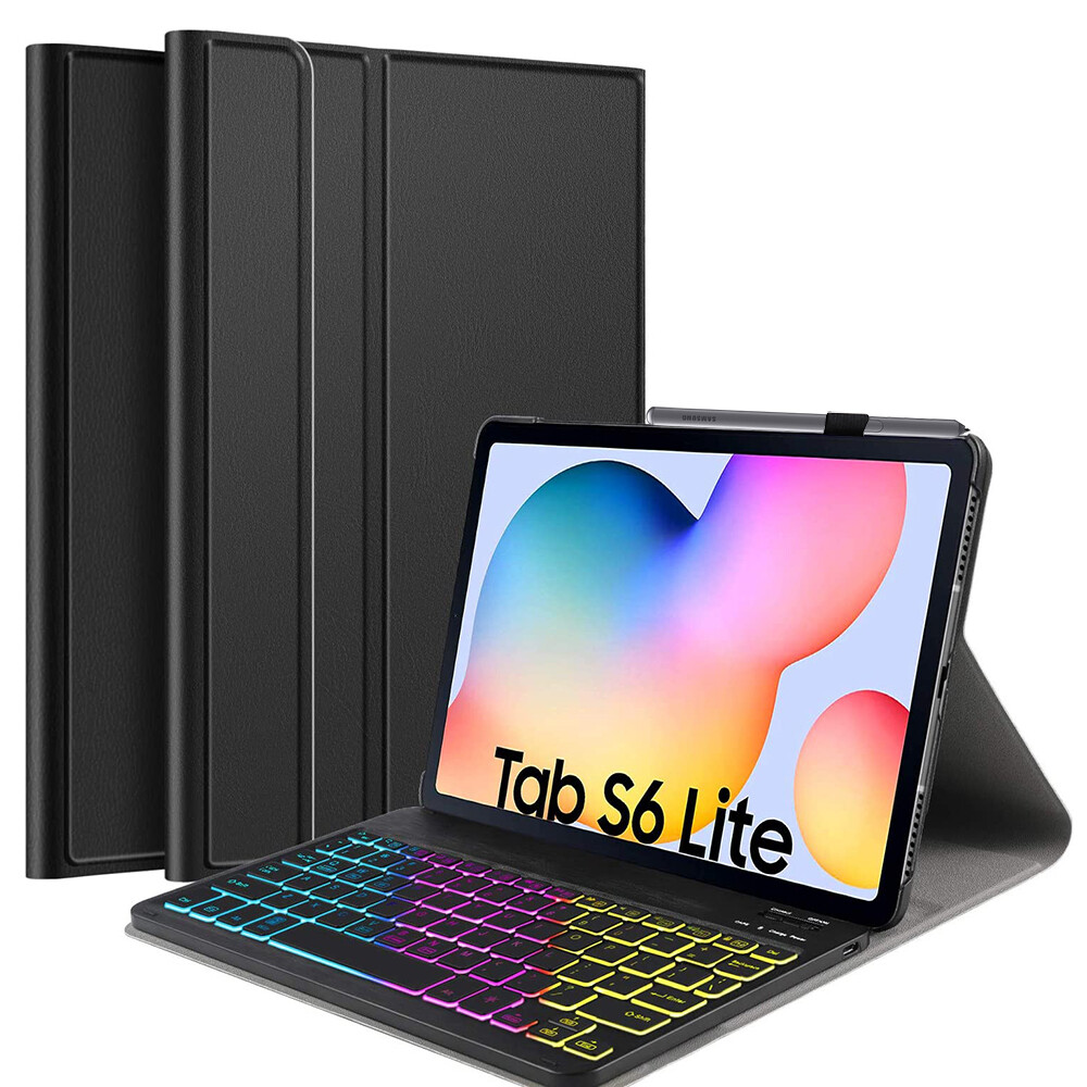 7 Color Backlight Keyboard Case for Samsung Tab S6 Lite 10.4 2024 2022 2020, Slim PU Leather Stand Smart Flip Cover with Detachable Backlit Bluetooth Keyboard for Galaxy Tab S9 FE,Tab S9,Tab A9 Plus,Tab S8  S7 11, Tab A8 10.5, Tab A7