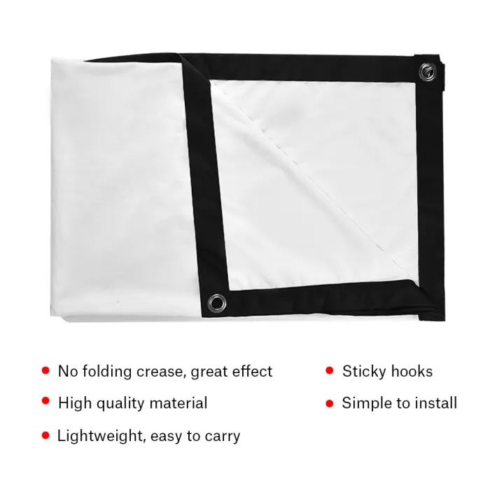 60 120 Inch Portable Foldable Non Crease White Projector Curtain