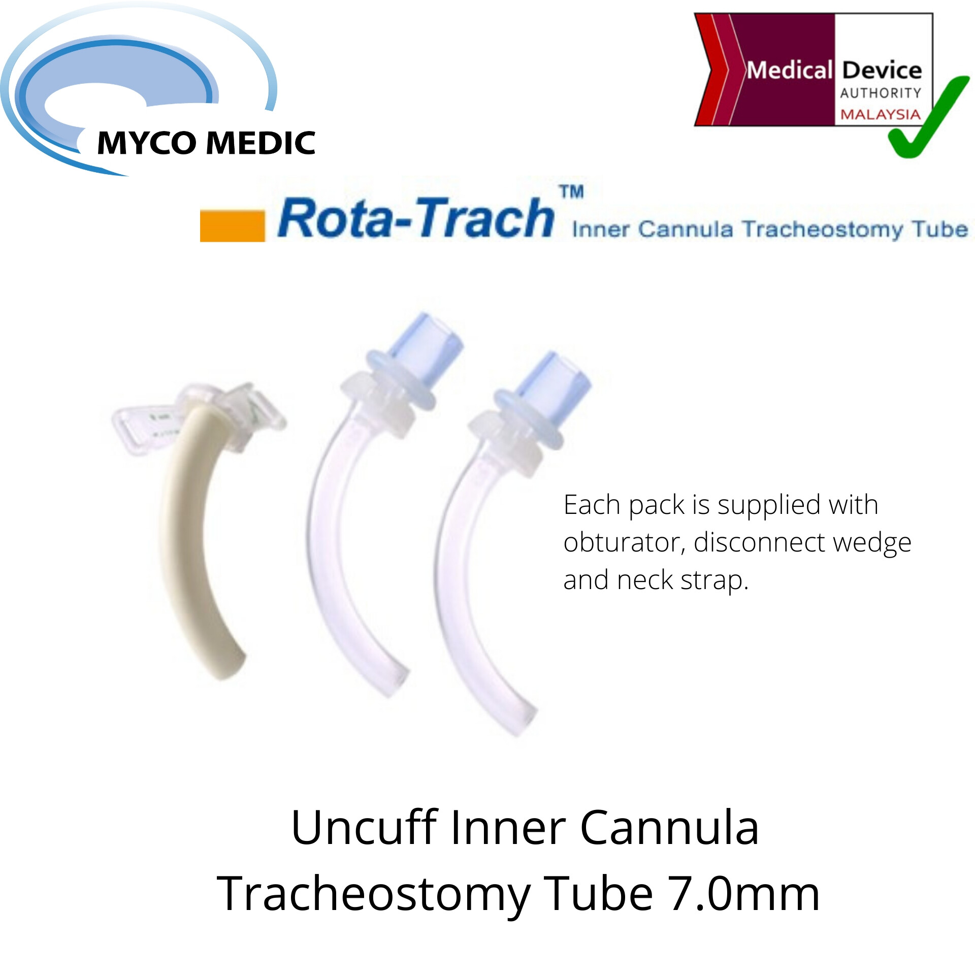 Rota-Trach Uncuff Double Lumen/Inner Cannula Tracheostomy Tube Size 7 ...