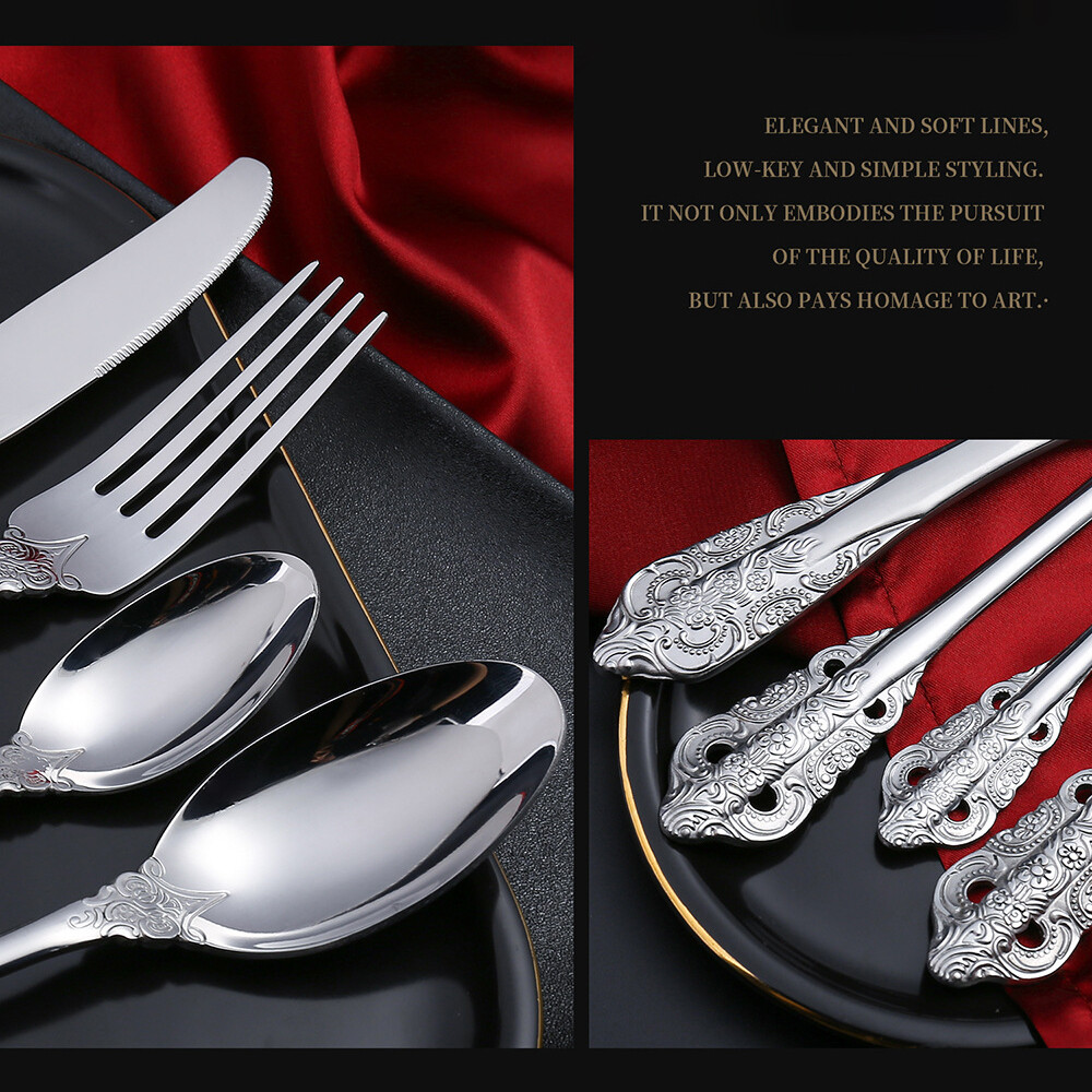Luxury Tableware Engrave Spoon Fork Stainless Steel Tableware Western Cutlery Western Tableware Retro Tableware